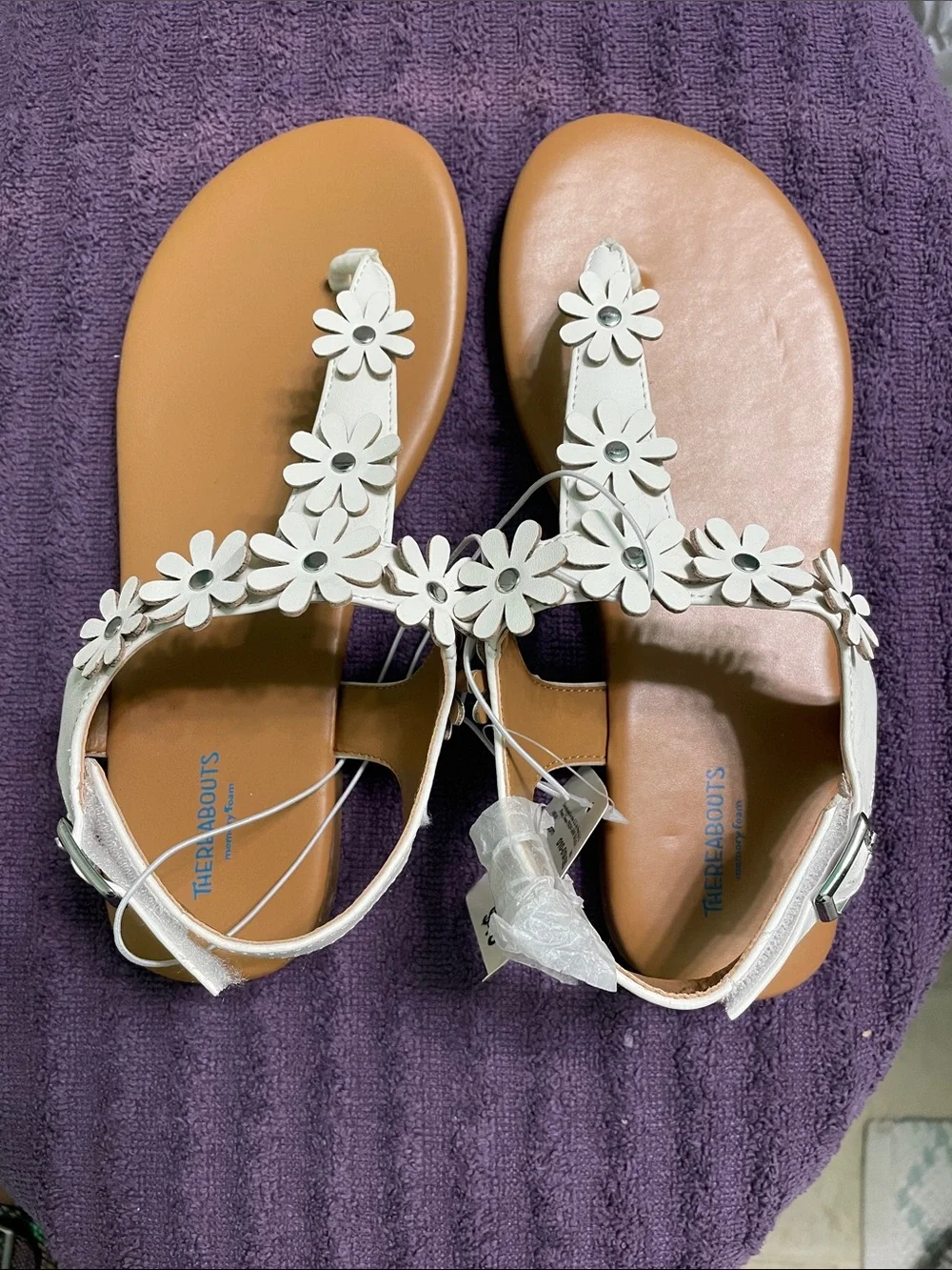 Kids White Floral T-Strap Sandals